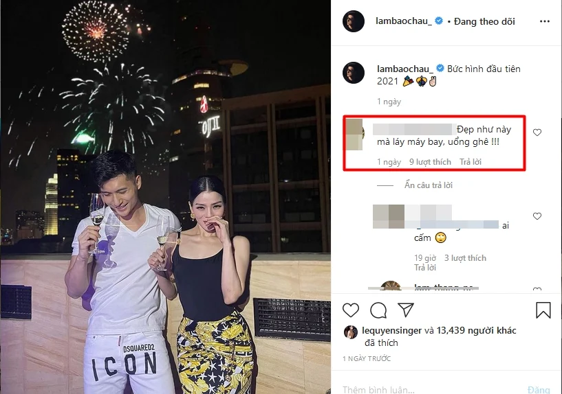 Đầu năm mới, Lệ Quyên và Lâm Bảo Châu đã có động thái củng cố tin đồn hẹn hò. Cả hai khoe hình ảnh ngọt ngào trên trang cá nhân. Hình ảnh khiến nhiều người chú ý và dành nhiều lời khen ngợi, tuy nhiên vẫn có người mỉa mai Lâm Bảo Châu: