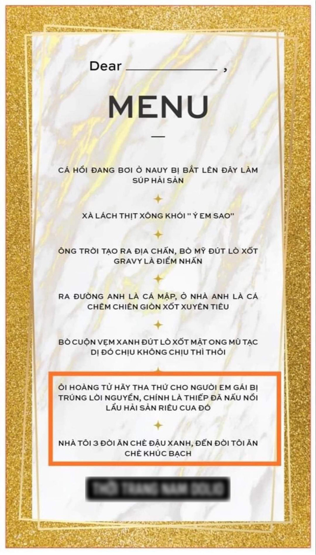 Tấm menu tiệc cưới như muốn