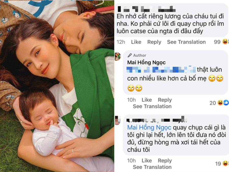 Dù mới chỉ mấy tháng tuổi nhưng con gái Đông Nhi không hề kém cạnh nghệ sĩ nào. Đặc biệt mới đây cô bé còn được cùng bố mẹ lên bìa tạp chí đầu năm. Trong khi bố mẹ diện đồ hiệu, ăn mặc sang chảnh thì bé Winnie chỉ cần một khoảnh khắc nằm ngủ cũng khiến fan hú hét. Dưới bình luận, một người bạn của Đông Nhi - Ông Cao Thằng liền vào chọc đôi vợ chồng rằng nên trả cát-xê cho con gái. Đông Nhi lập tức đồng ý, lý do đơn giản là vì ảnh của con gái còn nhiều like hơn cả bố mẹ. Minh chứng là bức ảnh trước đó trên bãi biễn khi cô mang thai cho đến bức ảnh Ông Cao Thắng khoe dáng vẻ sexy của con đều hút like khủng.