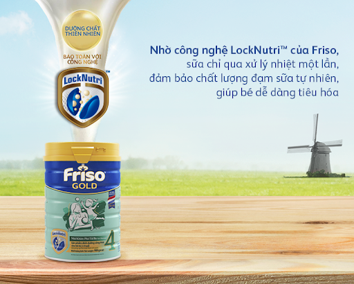 Với công nghệ LockNutri™ của Friso, sữa chỉ qua xử lý nhiệt một lần, đảm bảo chất lượng đạm tự nhiên có trong sữa, hỗ trợ hệ tiêu hóa của trẻ.