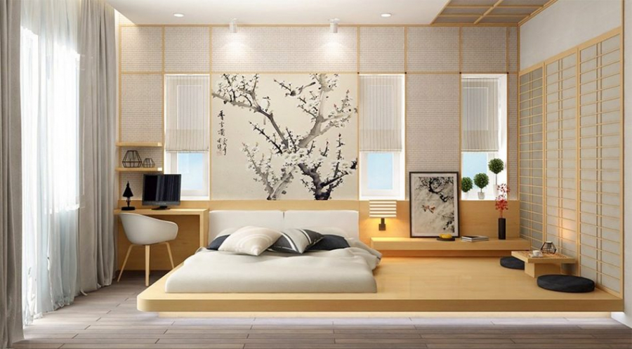 Không thiết kế giường ngủ dưới xà ngang