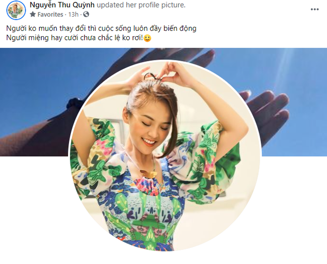 Thu Quỳnh đã thay đổi hình đại diện bằng bức ảnh tươi cười rạng rỡ. Đây là động thái đầu tiên của Thu Quỳnh sau đồn đoán đã chia tay bạn trai. Tuy nhiên cô vẫn để dòng trạng thái khá tâm trạng. Điều này khiến nhiều người càng lo lắng nghĩ rằng Thu Quỳnh thật sự đã gặp trục trặc với bạn trai.