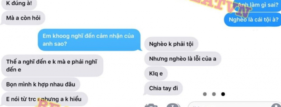 Ảnh chụp màn hình cuộc đối thoại giữa anh chàng và cô người yêu