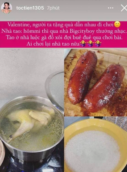 Lễ tình nhân (14/2) là dịp mà các cặp dành thời gian ở bên một nửa của mình nhưng Tóc Tiên - Hoàng Touliver thì không hẳn vậy. Đăng tải story trên Instagram, giọng ca Ngày Mai hé lộ: