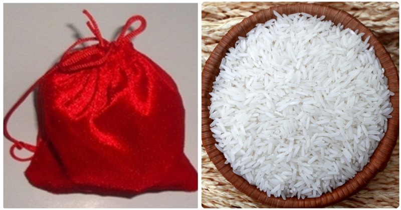 Đặt một túi vải màu đỏ dưới thùng gạo hút lộc