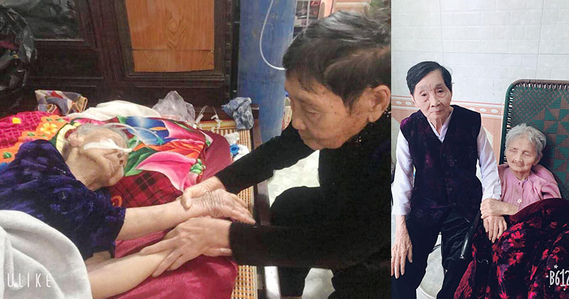 Em gái 100 tuổi sang thăm chị ruột 103 tuổi ốm năng (Ảnh: Báo Đất Việt)