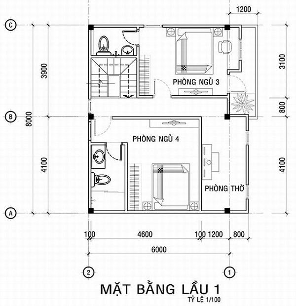 ĐẦY ĐỦ CÔNG NĂNG Mẫu thiết kế nhà vuông 2 tầng 8X8M T082022