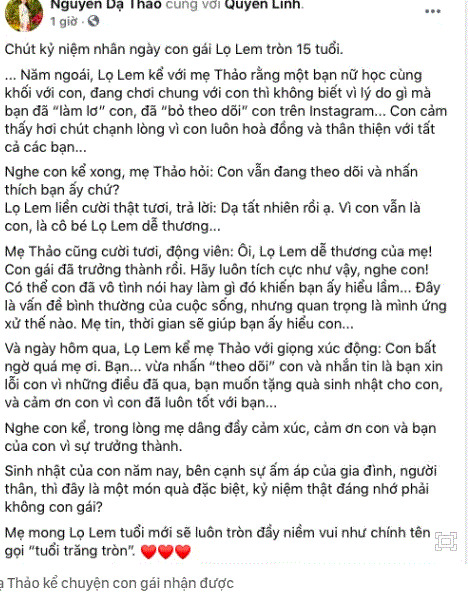 Bài viết của Dạ Thảo mừng sinh nhật con gái