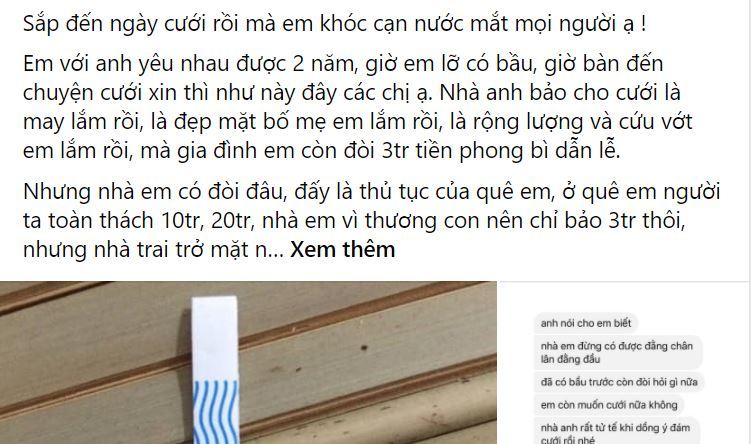 Cô gái có bầu trước cưới, bị nhà trai mỉa mai (Ảnh: FB: L.C.)