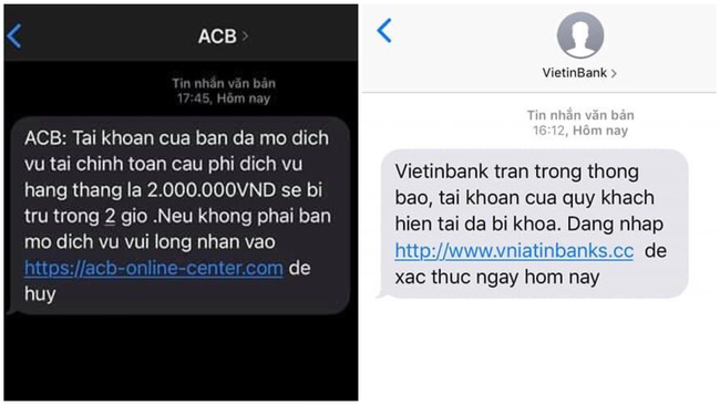 Tin nhắn giả mạo hai ngân hàng của các đối tượng lừa đảo (Ảnh: VTV)