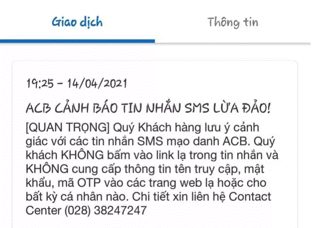 Ngân hàng ACB đưa ra thông báo cảnh báo khách hàng trước chiêu trò giả mạo (Ảnh:VTV)