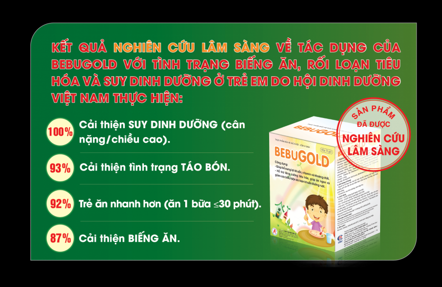 Kết quả nghiên cứu lâm sàng cốm vi sinh BEBUGOLD của Hội Dinh Dưỡng Việt Nam