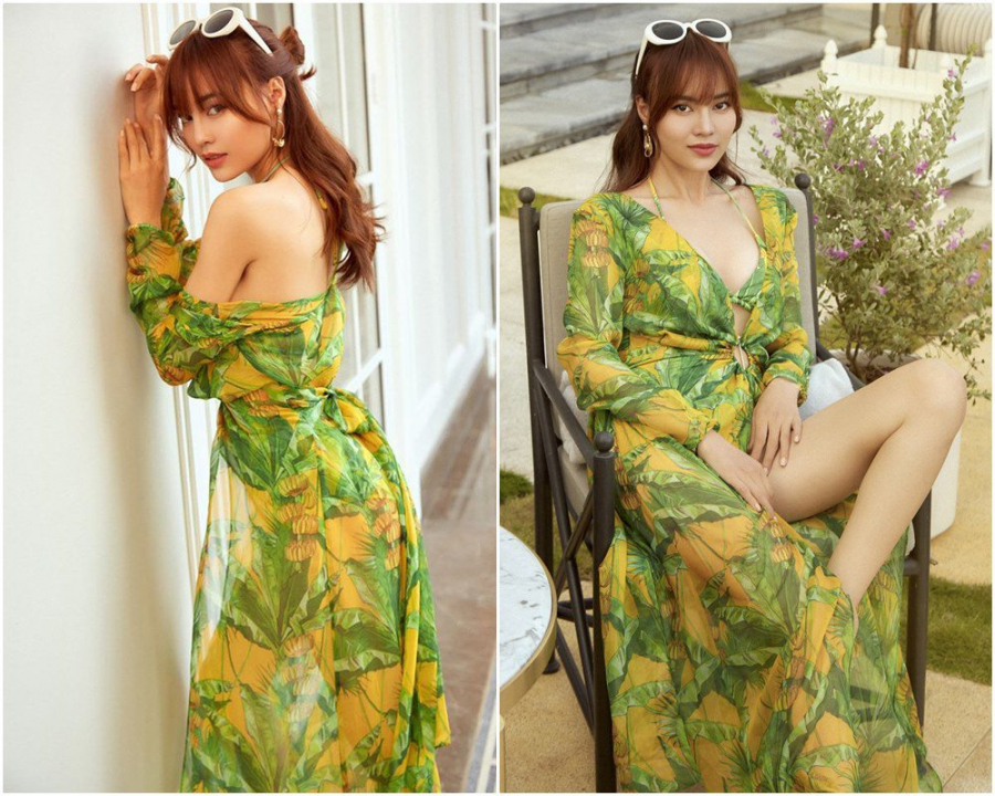 Ninh Dương Lan Ngọc bắt trend tông màu xanh lá khoe ngực căng đầy, eo thon dáng chuẩn