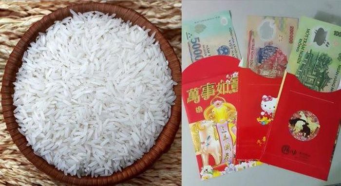 Đặt bao lì xì dưới đáy thùng gạo hút tài lộc