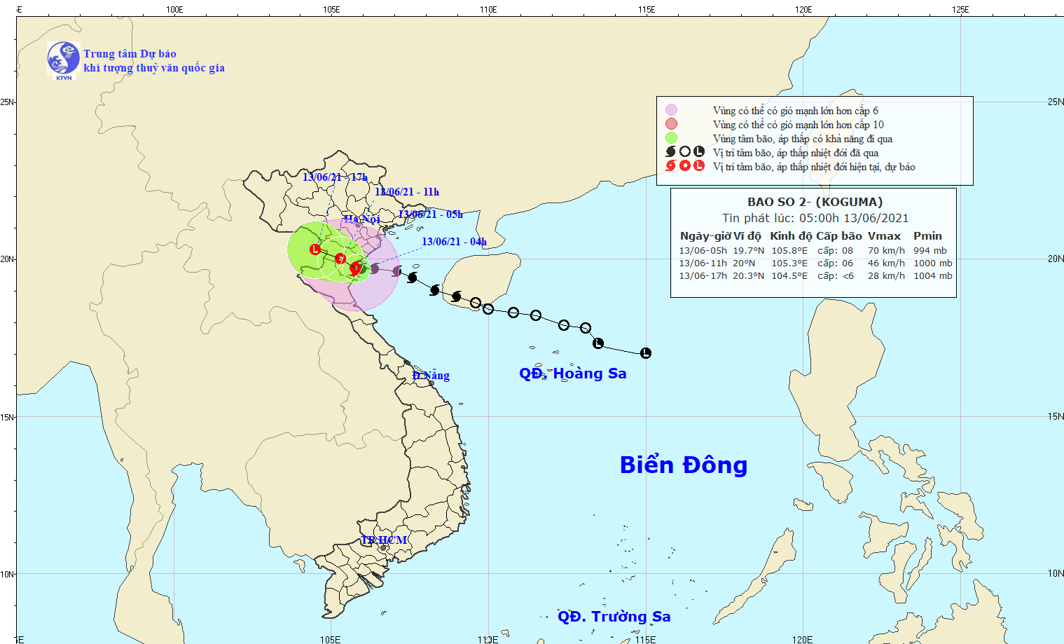 Cập nhật tin cơn bão số 2. Ảnh: Trung tâm Dự báo Khí tượng thủy văn