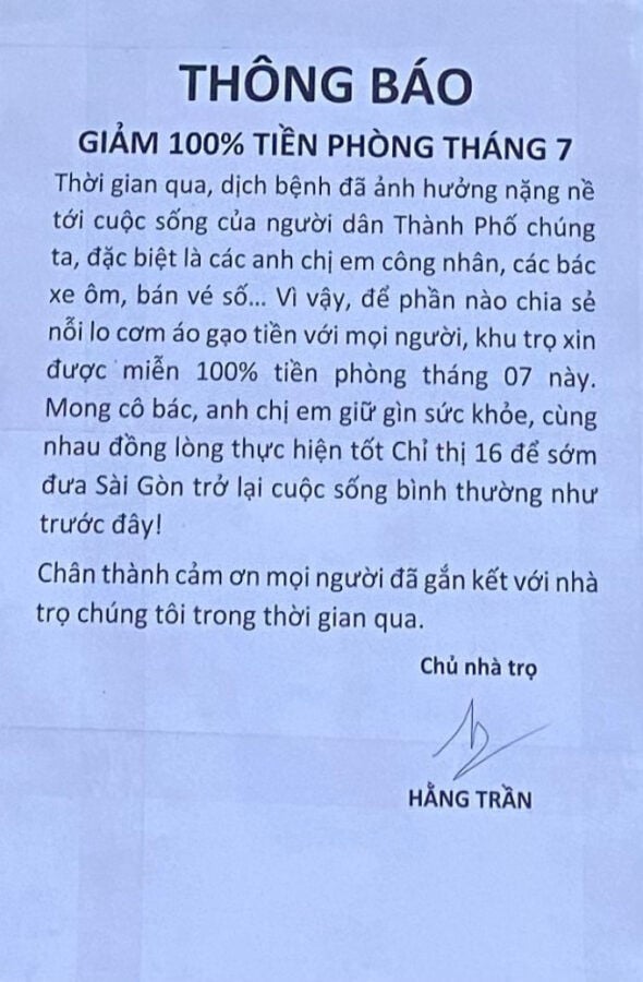 Thông báo đầy ắp tình người