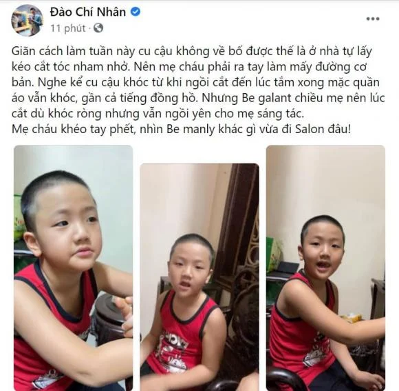 Chí Nhân hiếm hoi dành lời khen cho vợ cũ Thu Quỳnh khi cô cắt tóc cho con trai. 