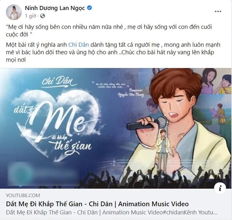 Ca sĩ Chi Dân vừa cho ra mắt MV mới, ngay sau đó, Ninh Dương Lan Ngọc liền lên tiếng ủng hộ bạn trai tin đồn. Cô chia sẻ sản phẩm âm nhạc mới của Chi Dân cùng lời khen ngợi và ủng hộ nam ca sĩ. Nữ diễn viên viết: 