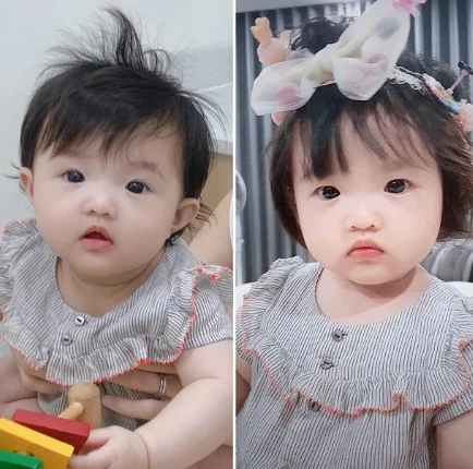 Đông Nhi chia sẻ hai tấm hình cách nhau vài tháng của cô con gái nhỏ. Cô bé càng ngày càng lớn và xinh xắn. Bà mẹ trẻ phải hoảng hốt thốt lên rằng: 