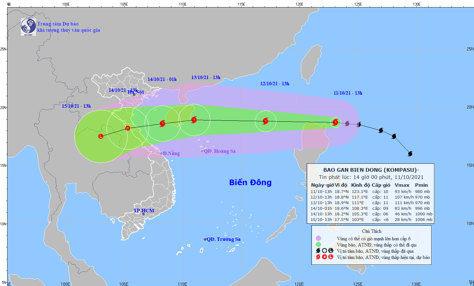 Dự báo hướng đi của bão số Kompasu.