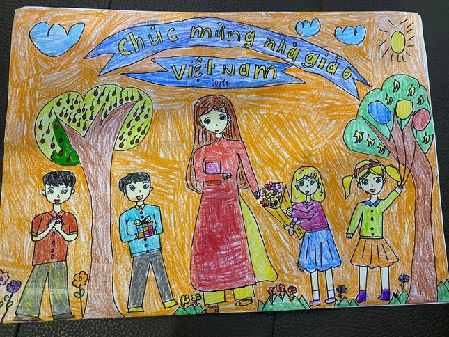 Một học sinh lớp 3 vẽ tặng cô giáo bức tranh gửi qua Zalo dịp 20/11 năm nay. (Ảnh: Tiền phong)