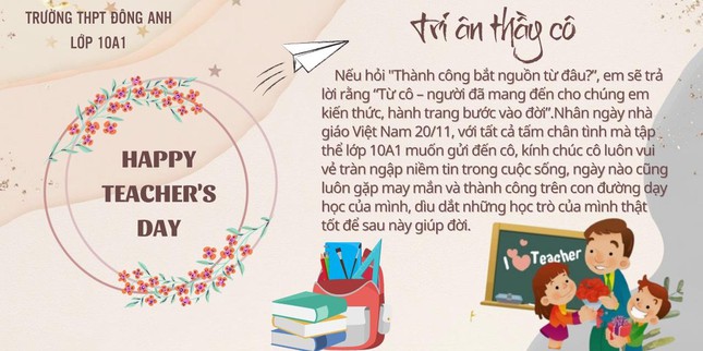Một thấm thiệp do học sinh thiết kế mà cô Phạm Thị Ngọc Huệ, giáo viên dạy Toán, Trường THPT Đông Anh (Hà Nội) được gửi tặng qua mạng. (Ảnh: Tiền Phong)
