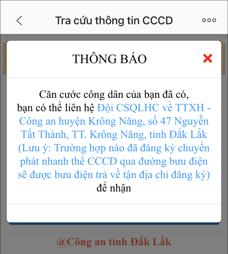 Thông báo đối với người đã có CCCD gắn chip.