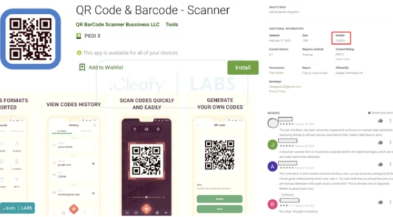 Ứng dụng QR Code & Barcode Scanner có mã độc trojan TeaBot.