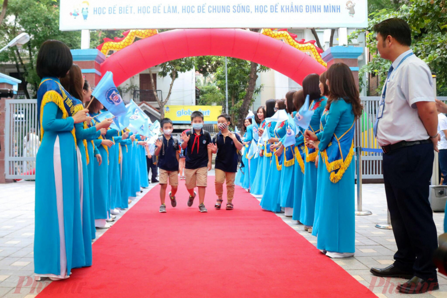 Học sinh Trường tiểu học Đoàn Thị Điểm (Hà Nội) trong lễ khai giảng sáng ngày 5/9/2022 