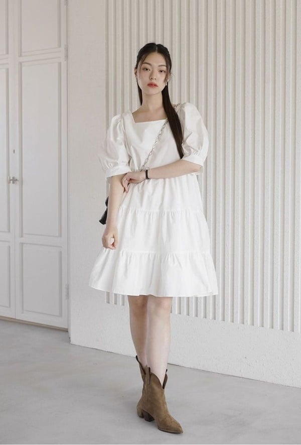 Váy trắng babydoll dáng dài, tay dài công chúa bánh bèo - Quần shorts nữ |  ThờiTrangNữ.vn