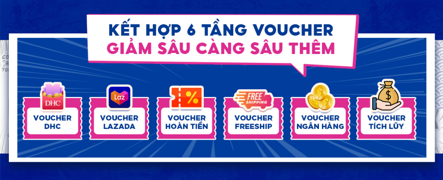 Áp dụng 6 tầng voucher để được giá tốt nhất trên kênh Lazada mall của DHC Việt Nam