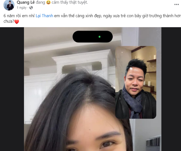 Mới đây, Quang Lê bất ngờ đăng tải hình ảnh khi đang gọi video call cho bạn gái cũ Thanh Bi. Anh nói: 