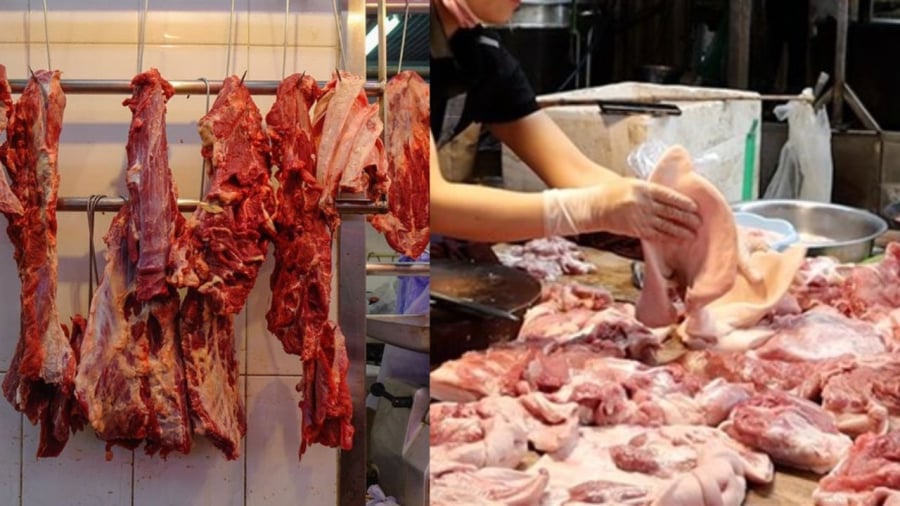 Thịt bò treo lên cao trông hấp dẫn hơn thịt lợn và còn để khoe chất lượng thịt