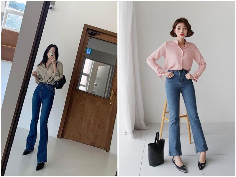 Wide-leg jeans paired with a simple shirt