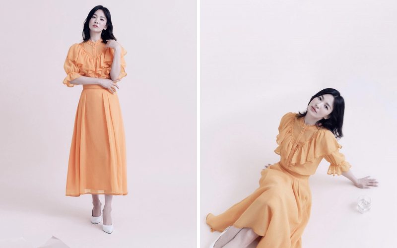 Váy bèo nhún tông màu cam pastel