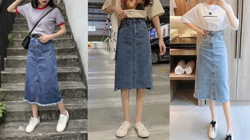 Các chị em hãy kết hợp chân váy denim với áo màu sắc nổi bật để phong cách mùa hè thêm ấn tượn