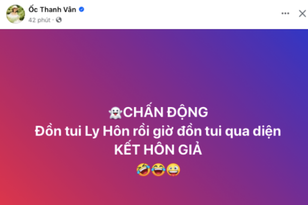 Phản ứng của Ốc Thanh Vân trước tin đồn kết hôn giả.  
