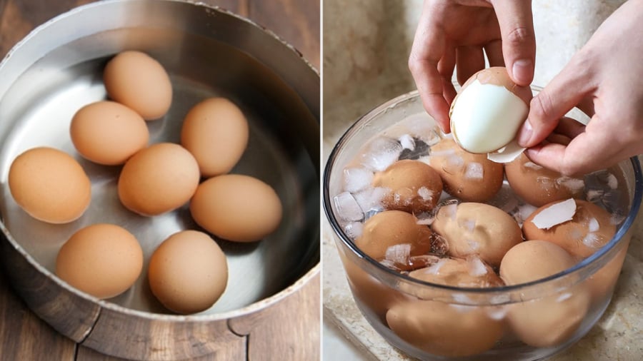 Nên cho trứng vào nồi khi nước bắt đầu sủi tăm để trứng chín đều, giữ được hương vị thơm ngon.