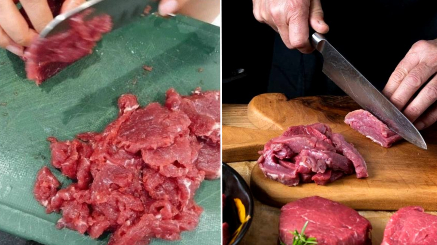 Tương tự như thịt lợn, với thịt bò, nếu muốn thái miếng mỏng, bạn nên để thịt trong ngăn đá tủ lạnh vài phút trước khi đem thái.