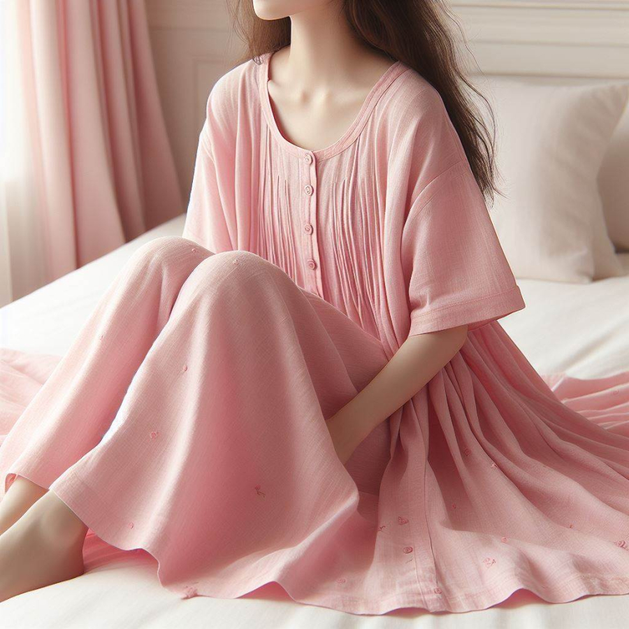 Màu hồng nhẹ nhàng, tràn đầy sức sống của chiếc váy dài làm từ chất liệu tơ cotton tạo nên vẻ ngoài thoải mái và duyên dáng cho người mặc