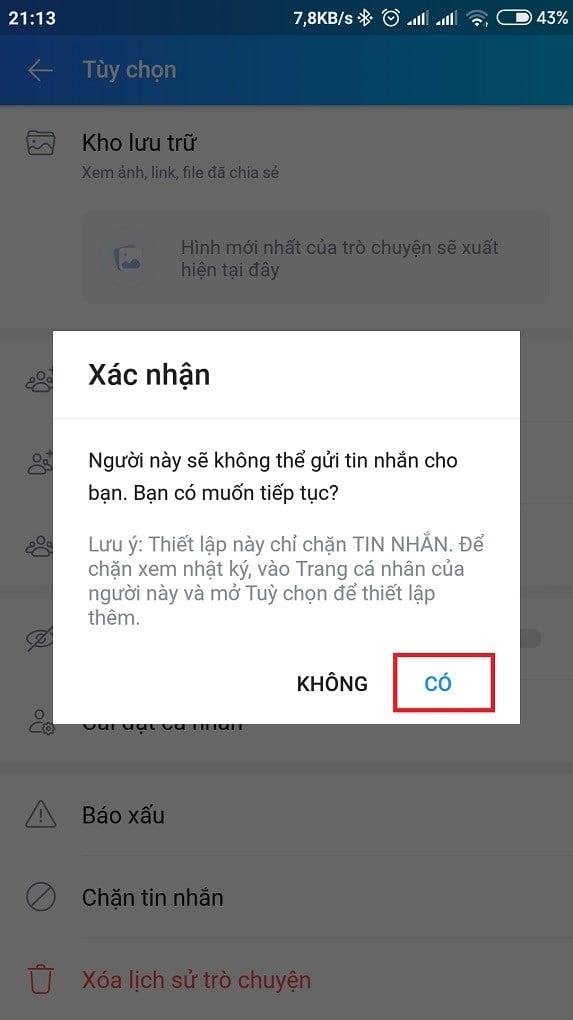 Xác nhận chặn