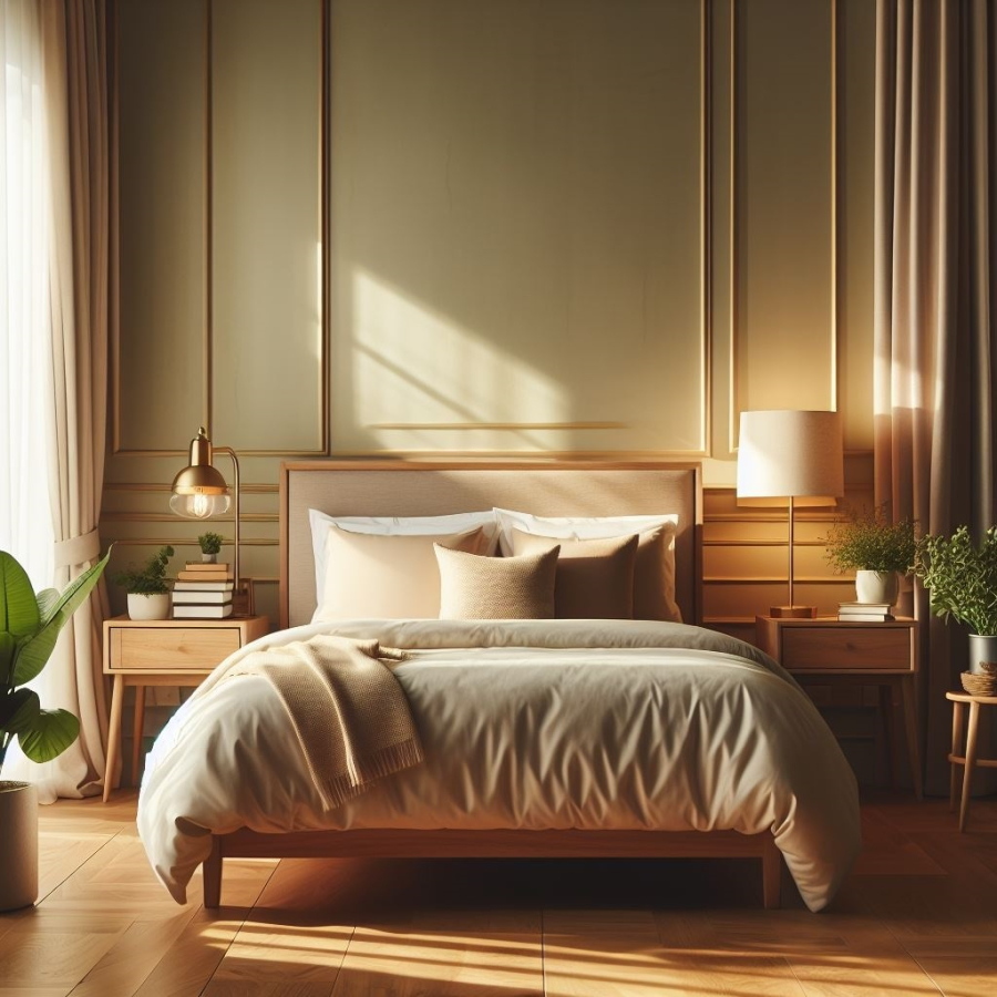Đầu giường có thể đặt tủ đầu giường và đèn ngủ để thu hút năng lượng tốt.