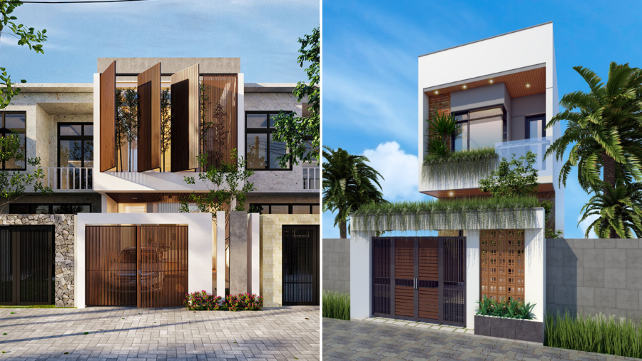 Hai mẫu nhà phố 2 tầng theo phong cách hiện đại, phù hợp với nhu cầu, sở thích của các cặp vợ trồng trẻ.