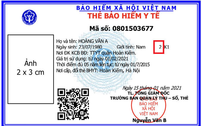 Ký hiệu này gồm 01 ký tự từ số 01 đến 05 nằm ngay góc bên phải của mặt trước thẻ BHYT, tương ứng với mức hưởng BHYT.