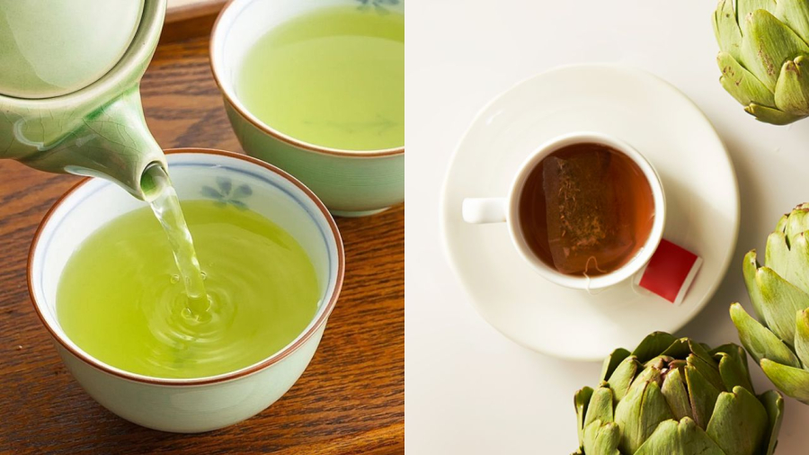 Trà xanh và trà atiso là những loại đồ uống mát gan, giải độc gan dễ uống.