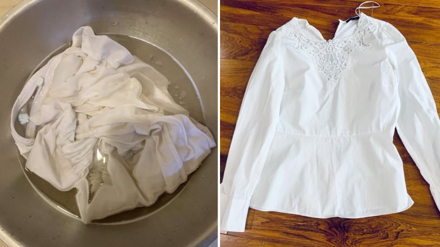 Viên tẩy lồng giặt có thể giúp bạn làm sạch quần áo trắng rất tốt.