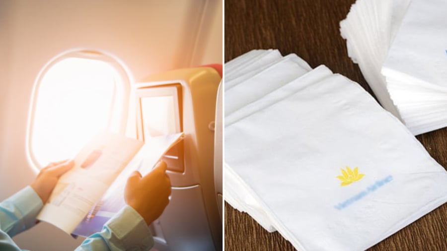 Hành khách có thể được cung cấp tạp chí miễn phí, giấy ăn, giấy vệ sinh khi đi máy bay.