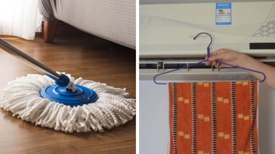 Lau nhà trước khi bật điều hòa hoặc treo một chiếc khăn ẩm trong phòng điều hòa là cách giúp cho căn phòng mát mẻ hơn, giữ cân bằng độ ẩm tốt hơn.