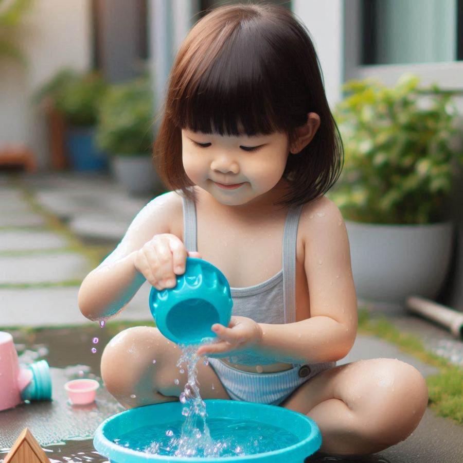 Việc trẻ khám phá và thử nghiệm với nước, như đổ nước vào các vật có kích thước khác nhau, chính là nền tảng cho việc học toán