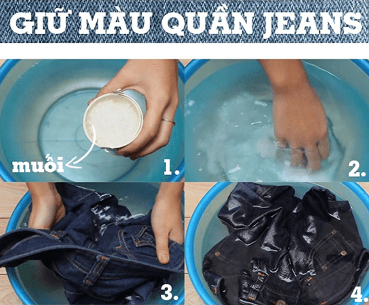 Việc giặt quần jean mới bằng muối giúp làm sạch màu nhuộm và cũng giúp quần không bị phai màu.
